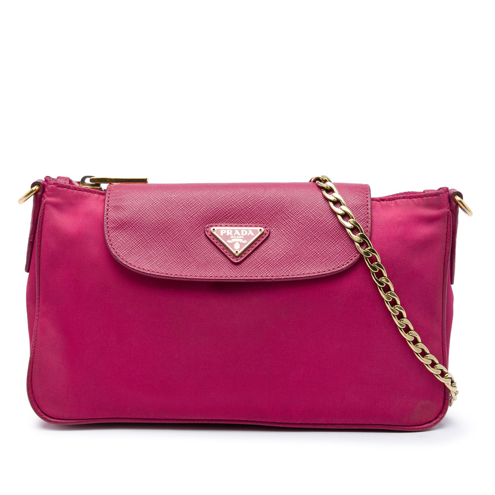 Pre-Loved Prada Saffiano Trimmed Tessuto Chain Crossbody